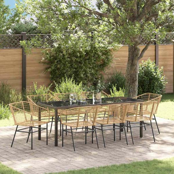 ARDEBO.de - Garten Essgruppe 9 stk. Braun Poly-Rattan
