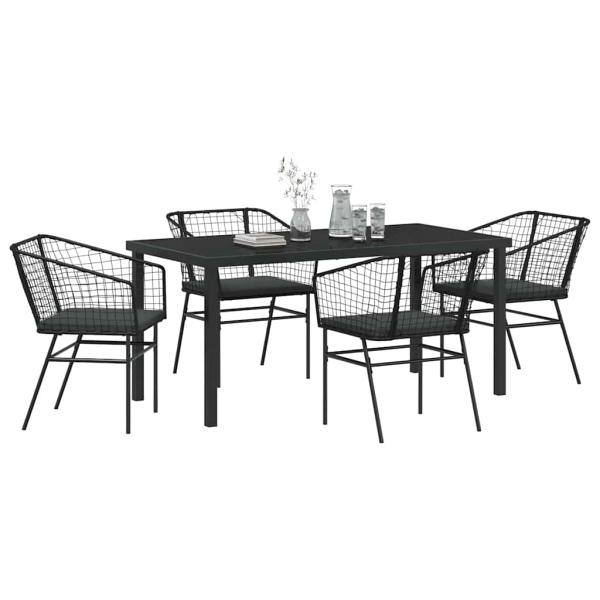 Set aus 3 Schwarz PE-Rattan, Pulverbeschichteter Stahl Mittel