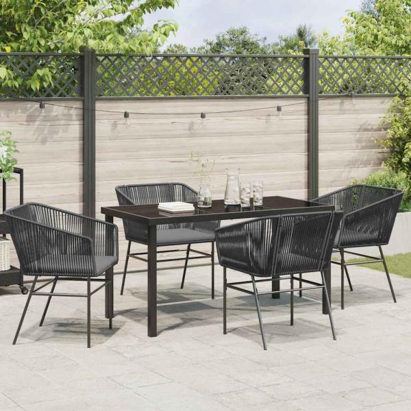 Set aus 3 Schwarz PE-Rattan, pulverbeschichteter Stahl Standard