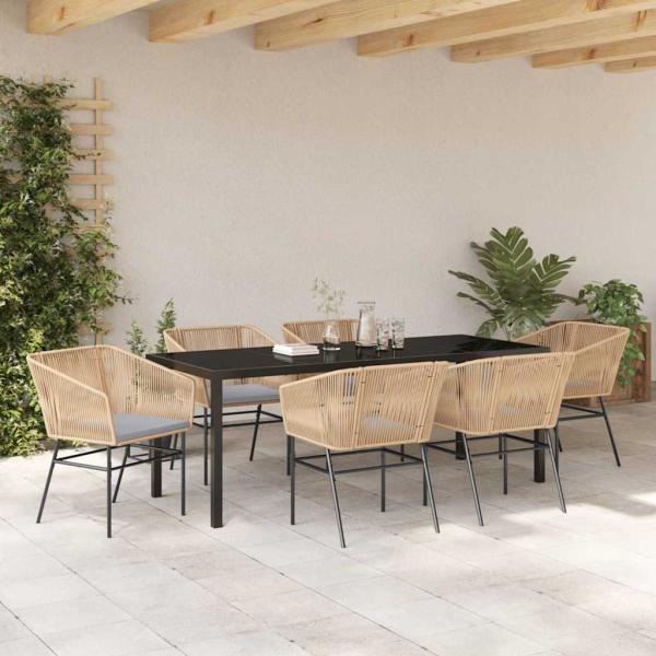 7-teiliges Garten-Ess-Set mit Kissen Braun Poly-Rattan