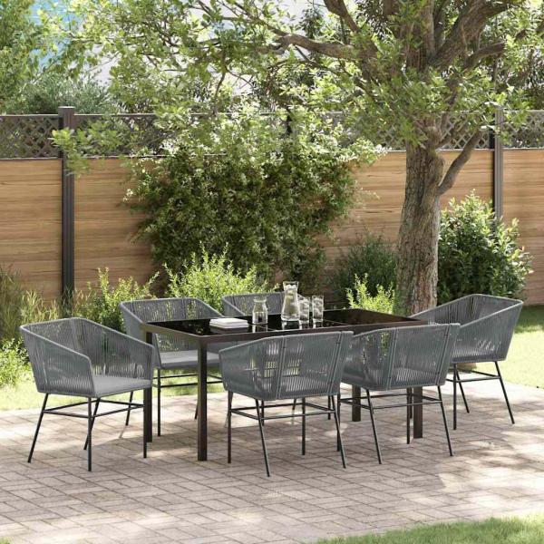 ARDEBO.de - 2-teiliges Garten-Essset mit Kissen Grau Poly-Rattan