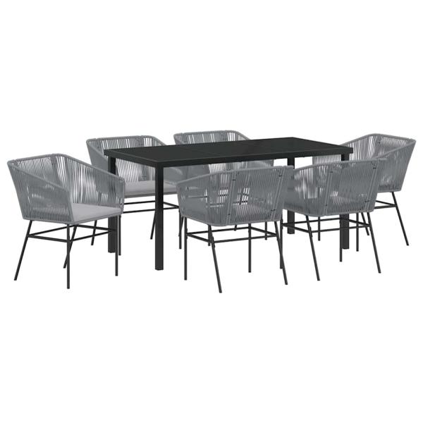 2-teiliges Garten-Essset mit Kissen Grau Poly-Rattan