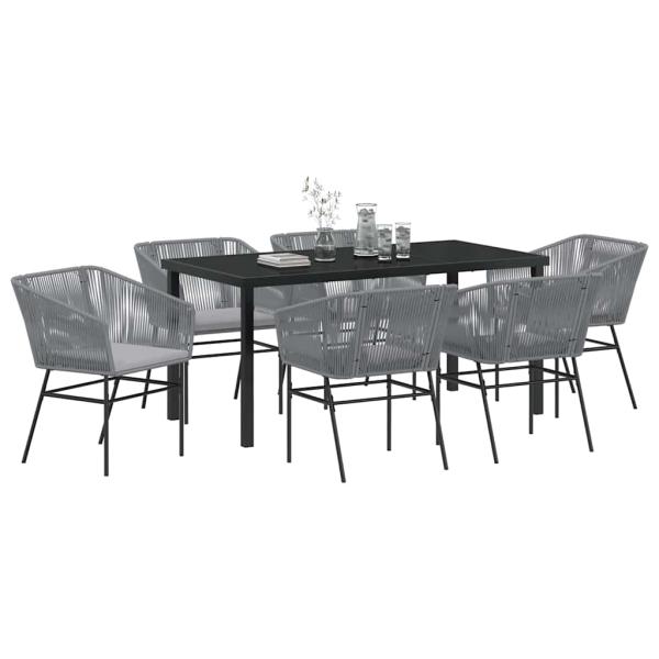 2-teiliges Garten-Essset mit Kissen Grau Poly-Rattan