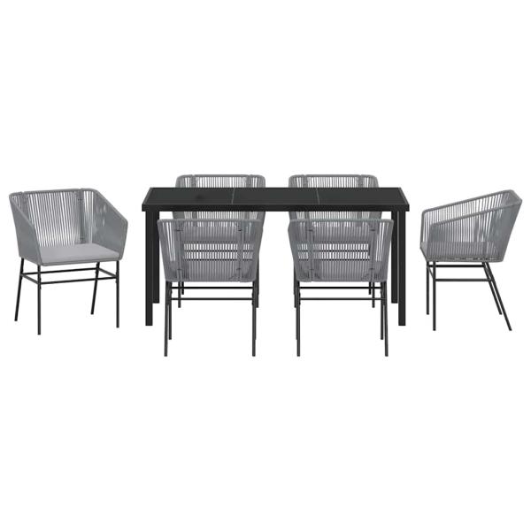 2-teiliges Garten-Essset mit Kissen Grau Poly-Rattan