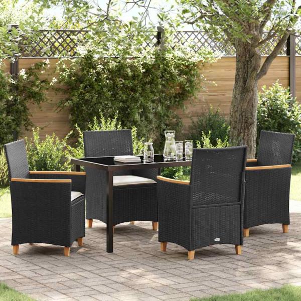 ARDEBO.de - 5-teiliges Garten-Ess-Set mit Kissen Schwarz Poly-Rattan