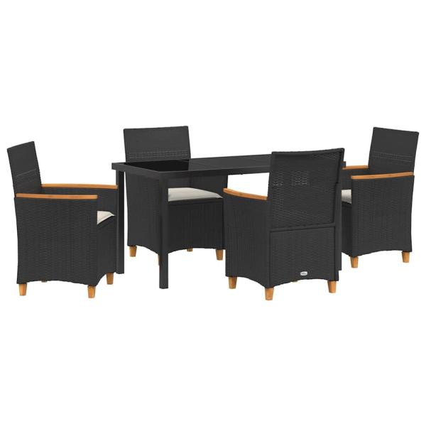 5-teiliges Garten-Ess-Set mit Kissen Schwarz Poly-Rattan