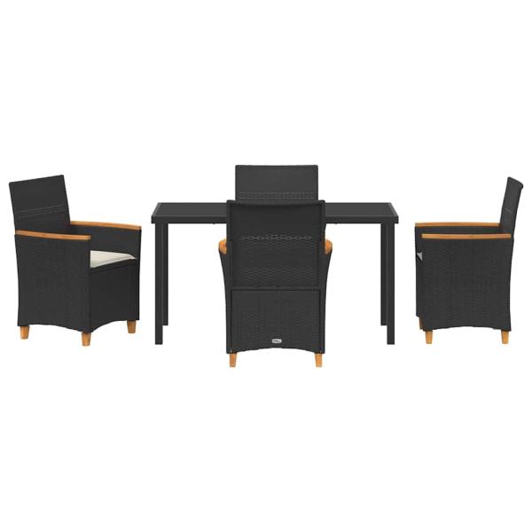 5-teiliges Garten-Ess-Set mit Kissen Schwarz Poly-Rattan