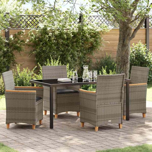 ARDEBO.de - 5-teiliges Gartenset mit Kissen Grau Poly-Rattan