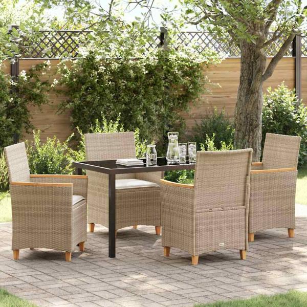 ARDEBO.de - 5-teiliges Garten-Ess-Set mit Kissen Beige Poly-Rattan