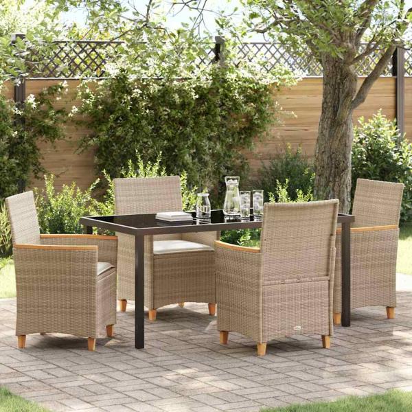 ARDEBO.de - 5-teiliges Garten-Ess-Set mit Kissen Beige Poly-Rattan
