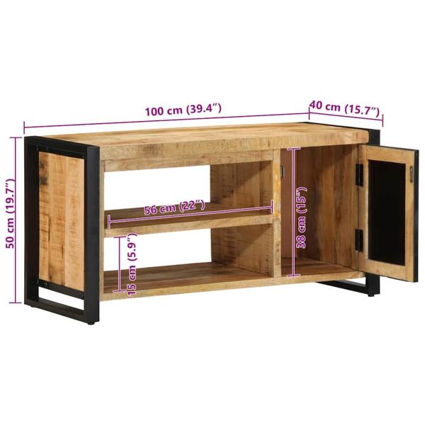 Schuhbank 100x40x50 cm Massivholz Raues Mango