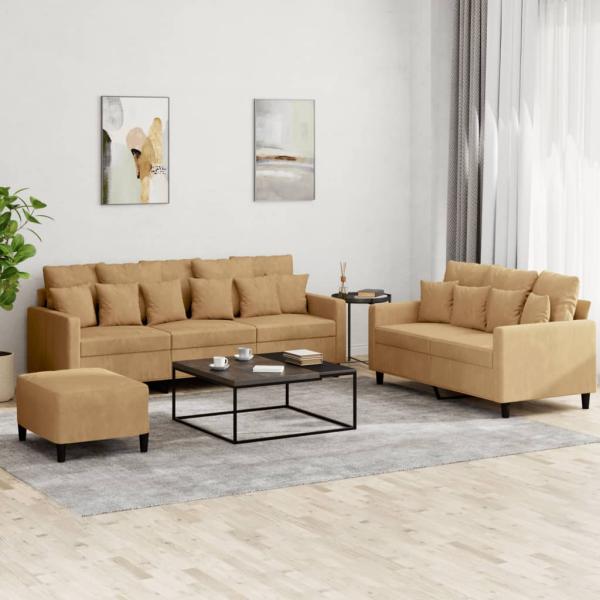 ARDEBO.de - 3-tlg. Sofagarnitur mit Kissen Braun Samt