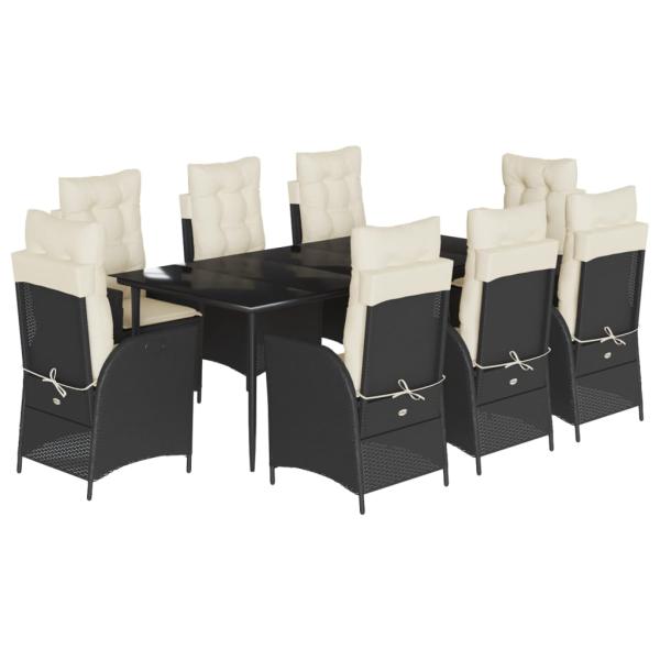 9-tlg. Garten-Essgruppe mit Kissen Schwarz Poly Rattan