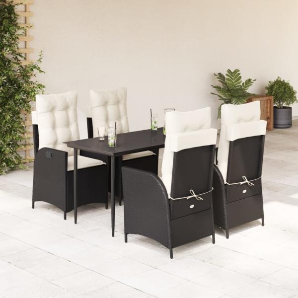 ARDEBO.de - 5-tlg. Garten-Essgruppe mit Kissen Schwarz Poly Rattan