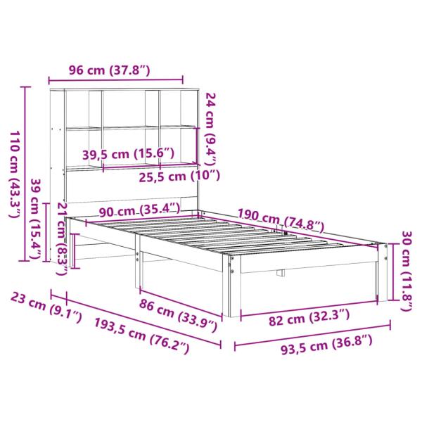 Massivholzbett mit Regal ohne Matratze 90x190 cm Kiefer