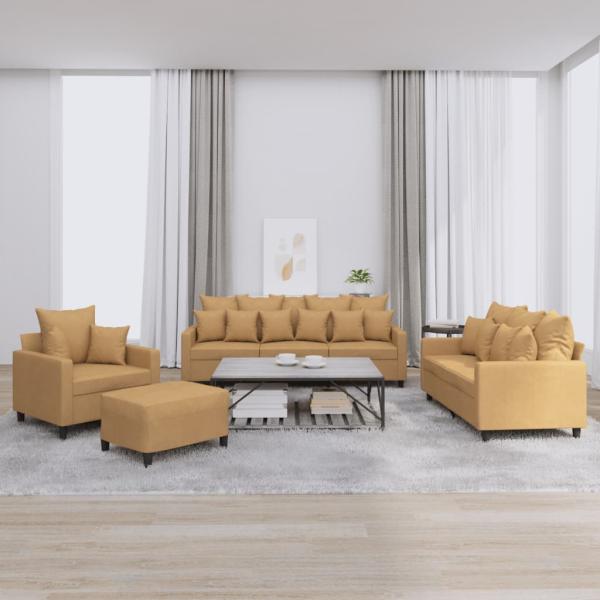 ARDEBO.de - 4-tlg. Sofagarnitur mit Kissen Braun Samt