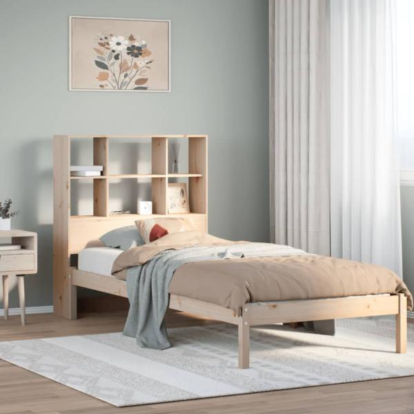 ARDEBO.de - Massivholzbett mit Regal ohne Matratze 90x200 cm Kiefer