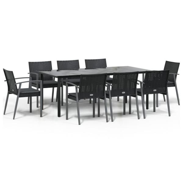 9-tlg. Garten-Essgruppe mit Kissen Poly Rattan und Stahl