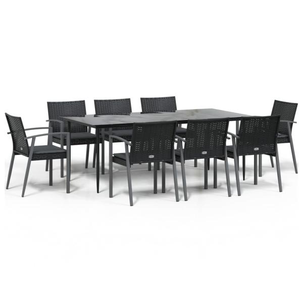 9-tlg. Garten-Essgruppe mit Kissen Poly Rattan und Stahl