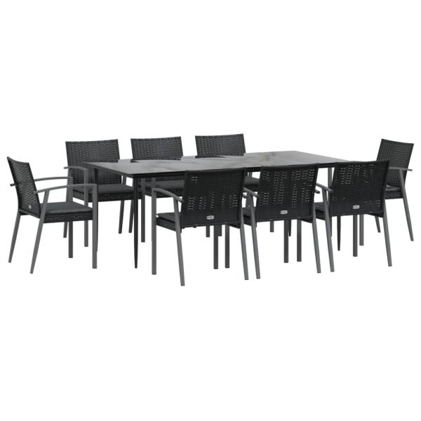 9-tlg. Garten-Essgruppe mit Kissen Poly Rattan und Stahl