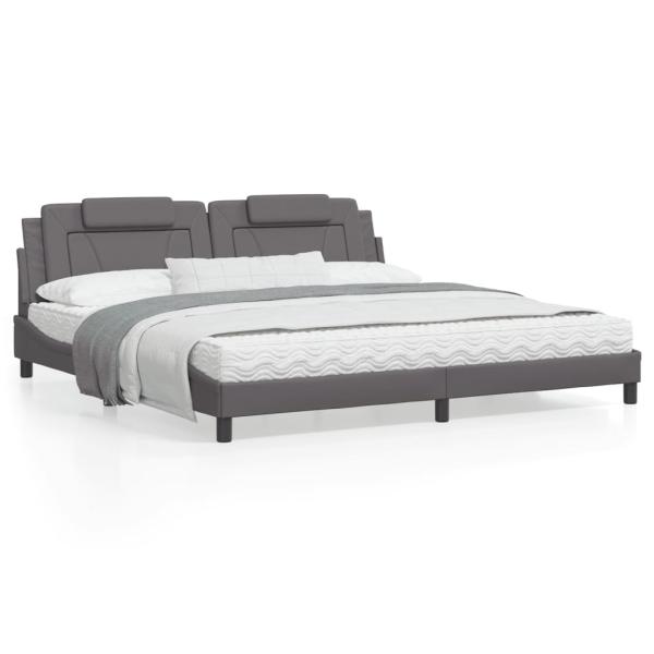 ARDEBO.de - Bett mit Matratze Grau 200x200 cm Kunstleder