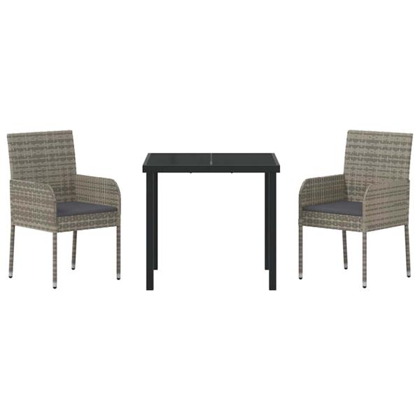 3-teiliges Garten-Dining-Set mit Kissen Grau Poly Rattan