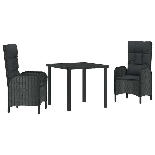 3-teiliges Garten-Dining-Set Schwarz Poly-Rattan