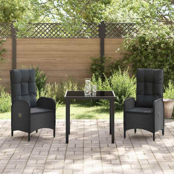 3-teiliges Garten-Dining-Set Schwarz Poly-Rattan