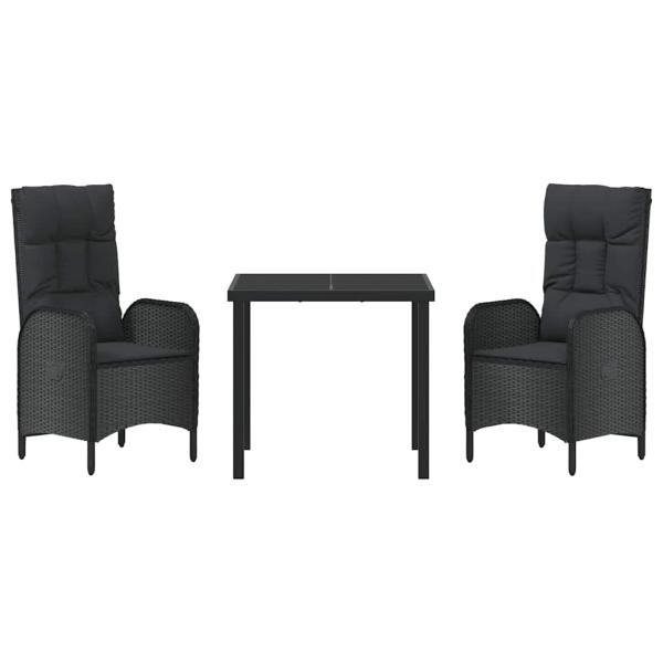 3-teiliges Garten-Dining-Set Schwarz Poly-Rattan