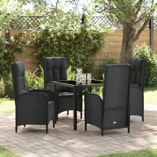 ARDEBO.de - 5-teiliges Garten-Essset Schwarz Poly-Rattan