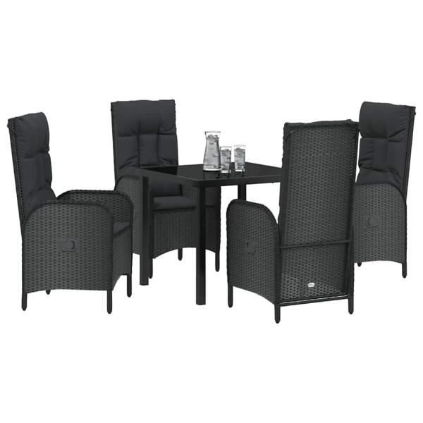 5-teiliges Garten-Essset Schwarz Poly-Rattan