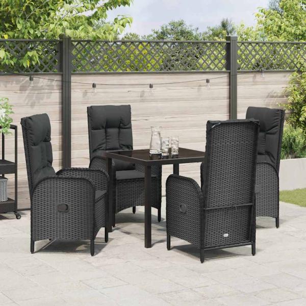 5-teiliges Garten-Essset Schwarz Poly-Rattan