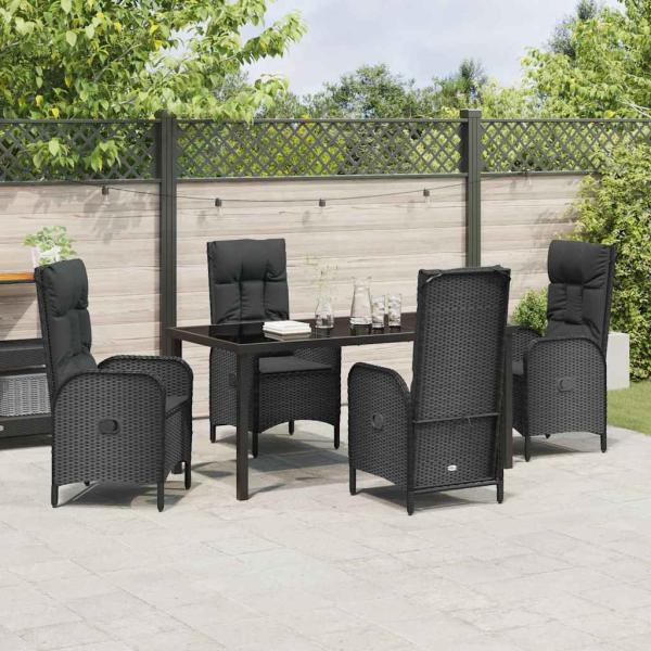 5-teiliges Garten-Esstischset Schwarz Poly-Rattan