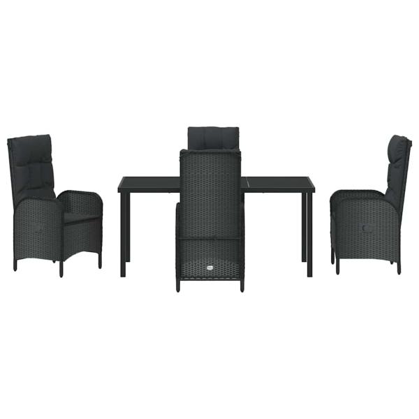 5-teiliges Garten-Esstischset Schwarz Poly-Rattan