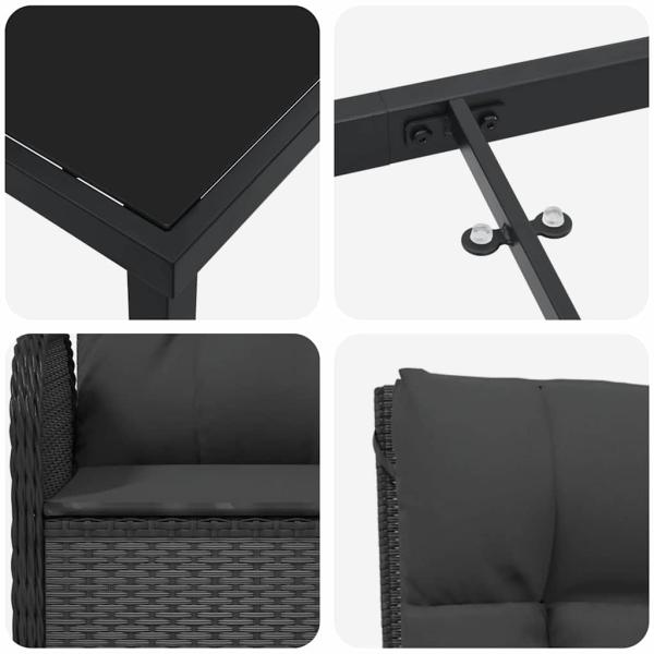 5-teiliges Garten-Esstischset Schwarz Poly-Rattan