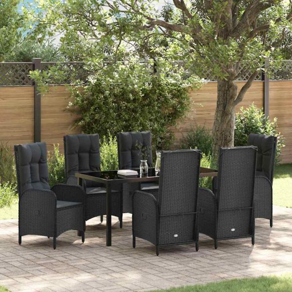 ARDEBO.de - 7-teiliges Garten-Essenset Schwarz Poly Rattan