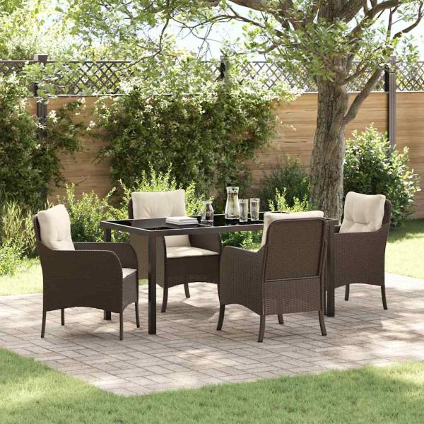 ARDEBO.de - 5-teiliger Garten-Ess-Set mit Kissen Braun Poly Rattan