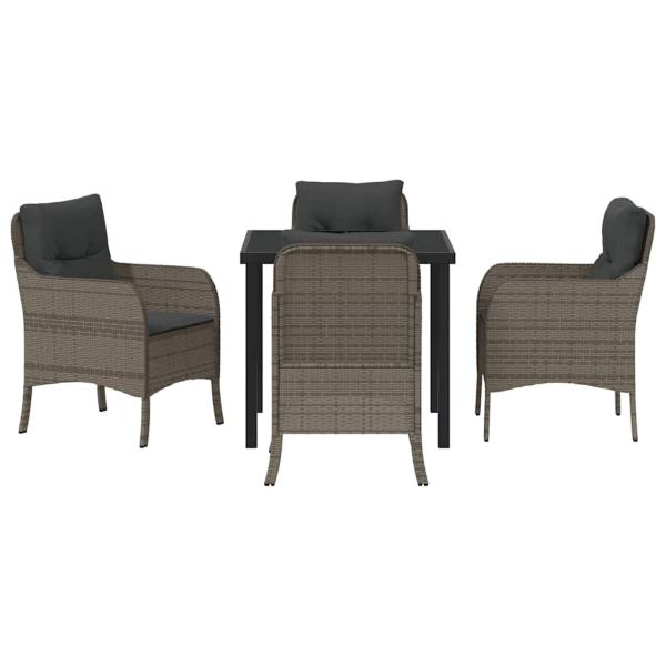 5-teiliges Garten-Dining-Set mit Kissen in Grau aus Poly-Rattan