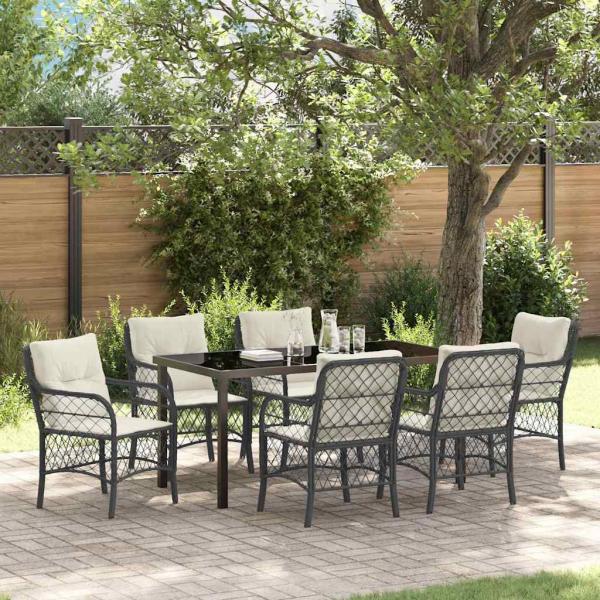 ARDEBO.de - 7-teiliges Garten-Essset mit Kissen Schwarz Poly Rattan
