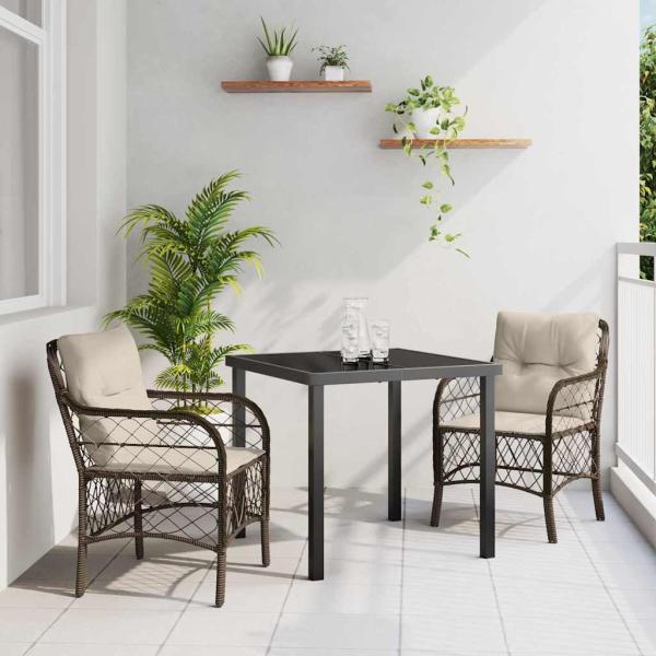 ARDEBO.de - 3-teiliges Garten Esszimmer Set mit Kissen Braunes Poly-Rattan