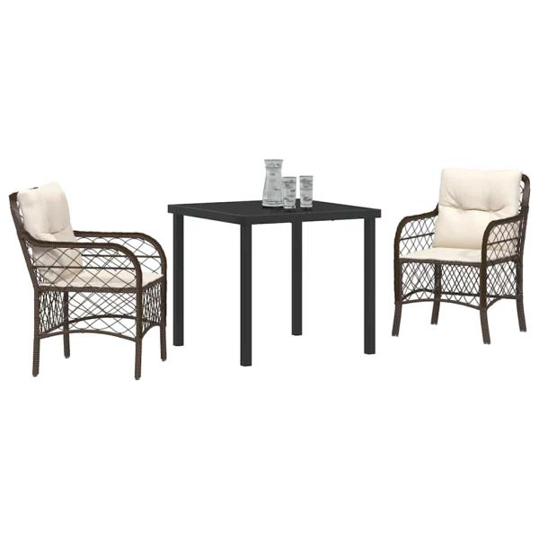 3-teiliges Garten Esszimmer Set mit Kissen Braunes Poly-Rattan
