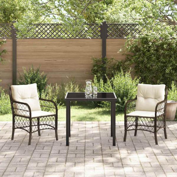3-teiliges Garten Esszimmer Set mit Kissen Braunes Poly-Rattan