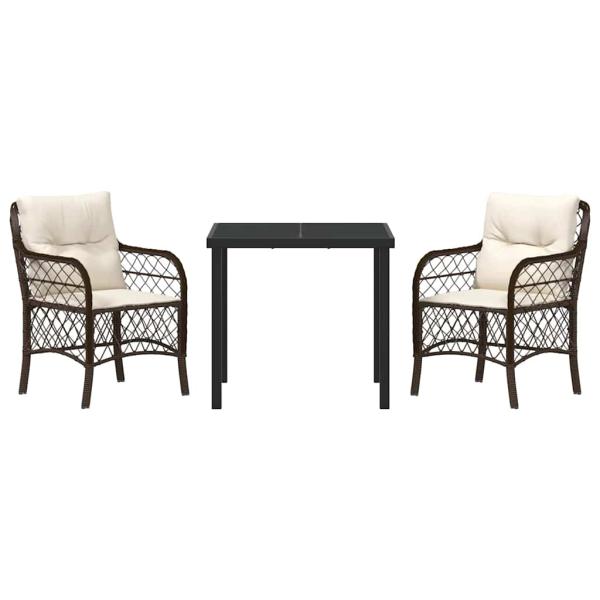 3-teiliges Garten Esszimmer Set mit Kissen Braunes Poly-Rattan