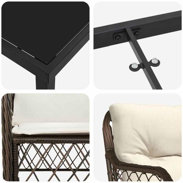 3-teiliges Garten Esszimmer Set mit Kissen Braunes Poly-Rattan