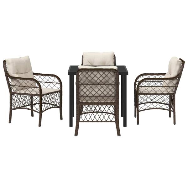 5-teiliges Garten-Essgruppen-Set mit Kissen, braunes Poly-Rattan