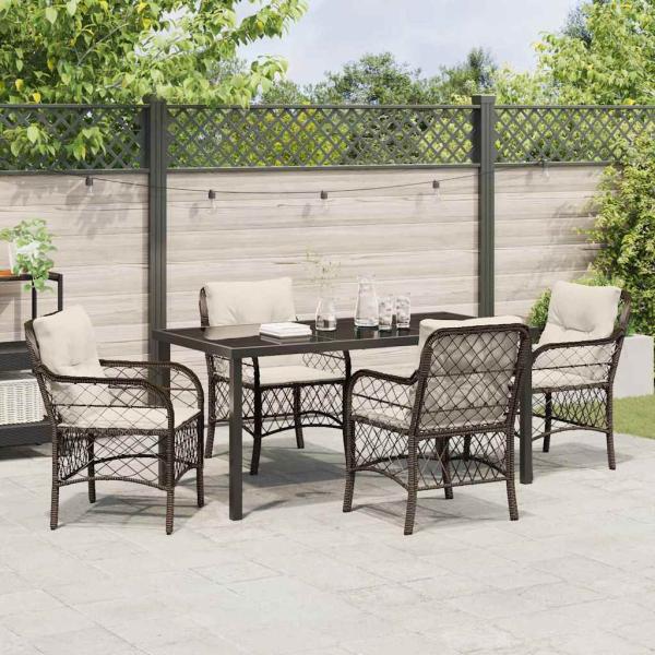 5-Teiliges Garten Essset mit Kissen Braun Poly-Rattan