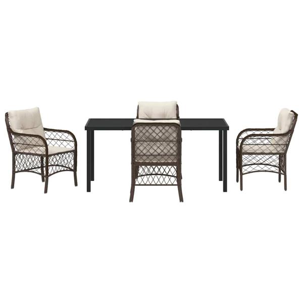 5-Teiliges Garten Essset mit Kissen Braun Poly-Rattan