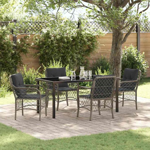 ARDEBO.de - 5-teilige Garten Essgruppe mit Kissen Grau Poly Rattan