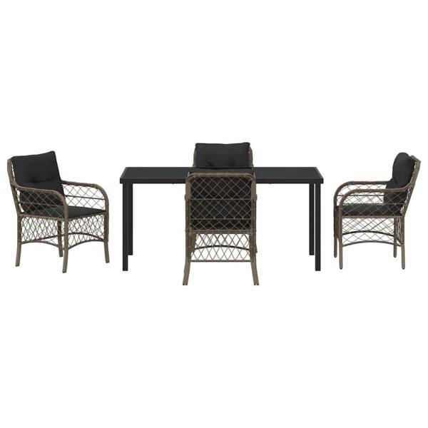 5-teilige Garten Essgruppe mit Kissen Grau Poly Rattan
