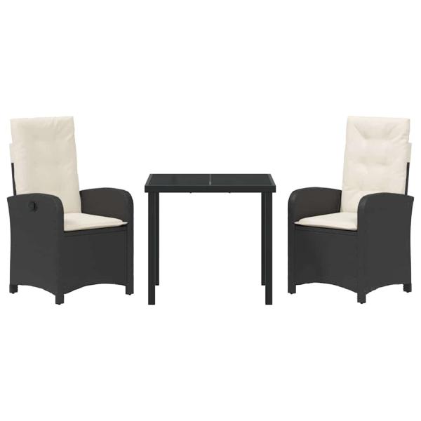3-teiliges Garten-Essenset mit Kissen Schwarz Poly-Rattan